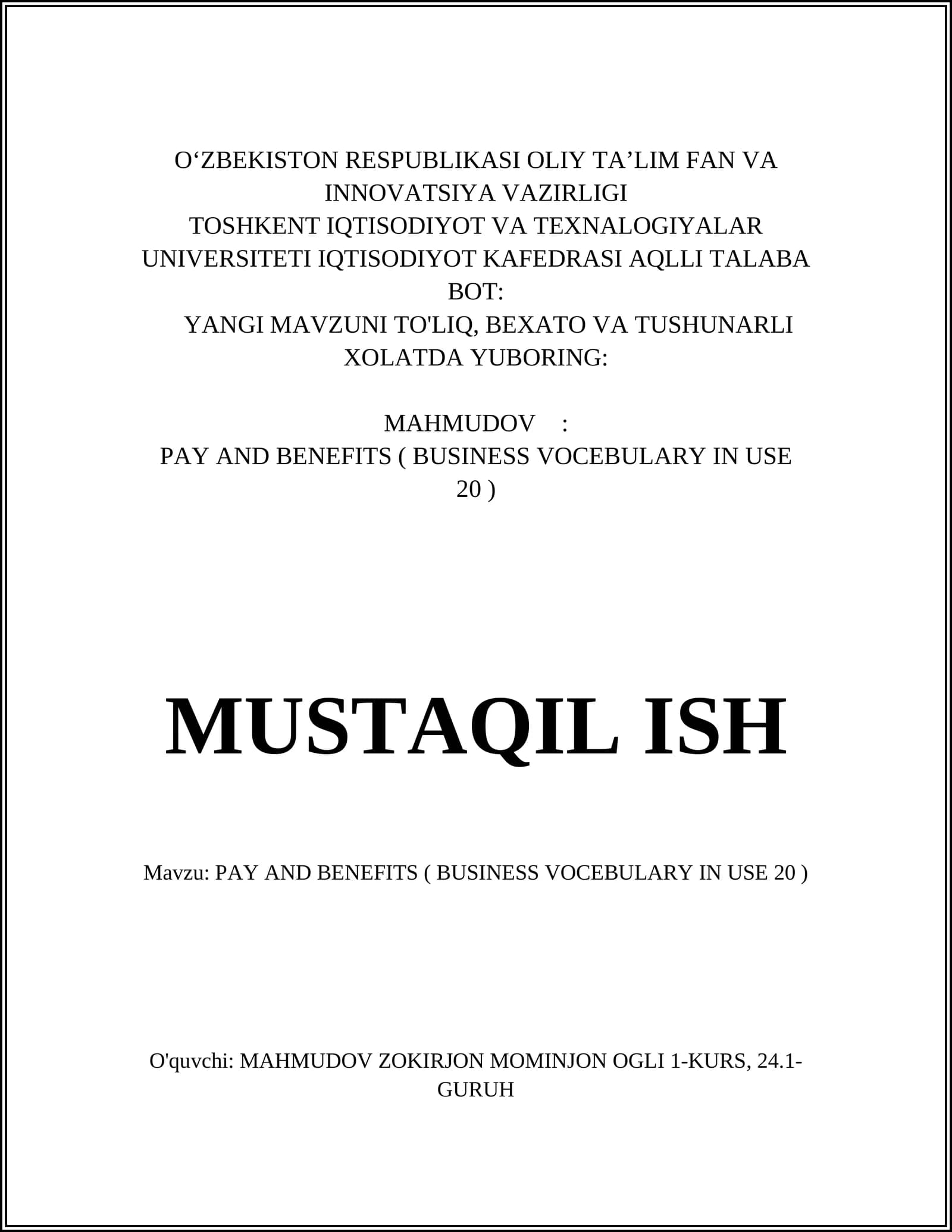 PAY AND BENEFITS ( BUSINESS VOCEBULARY IN USE 20 )
