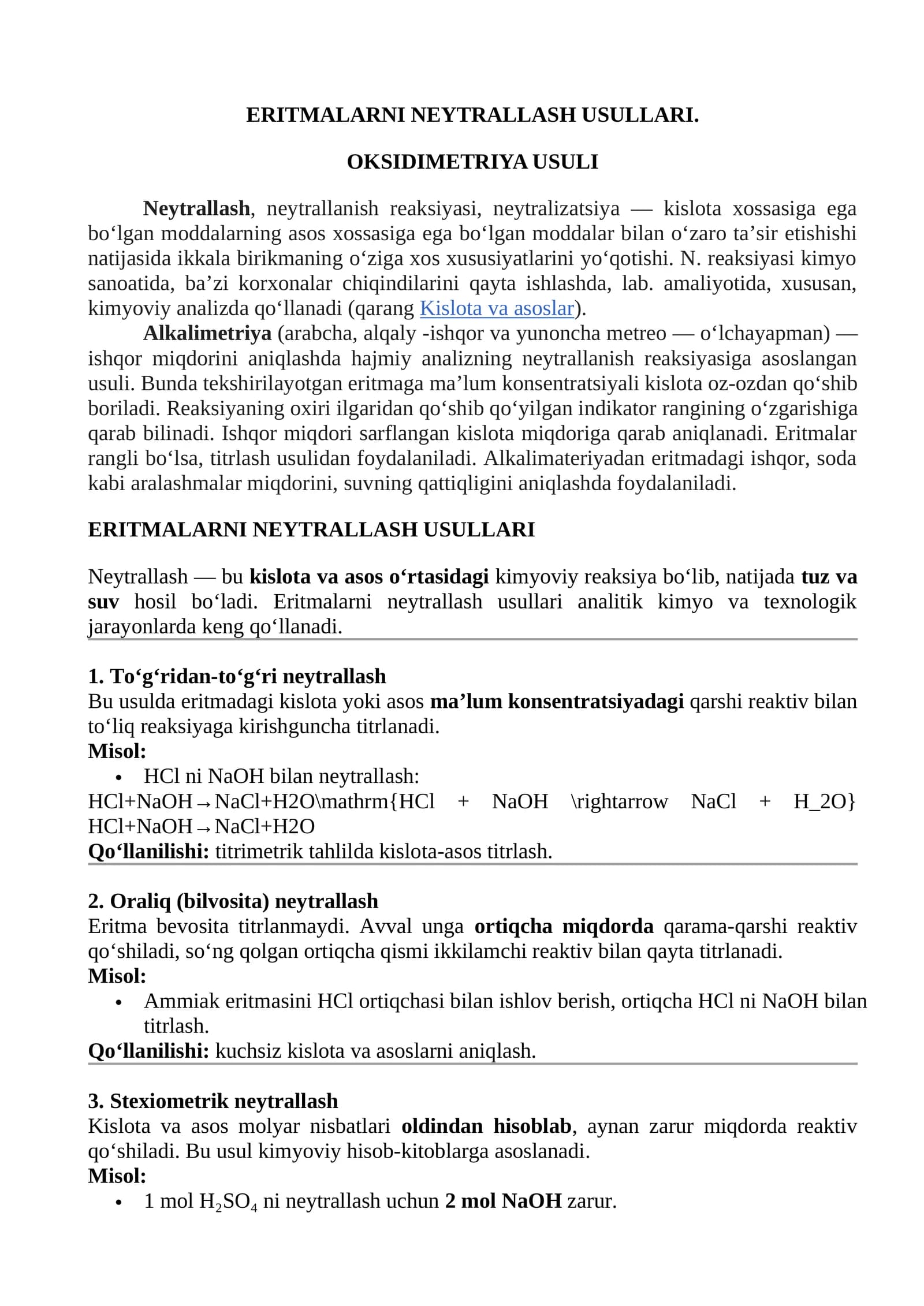 Neytrallash usullari
