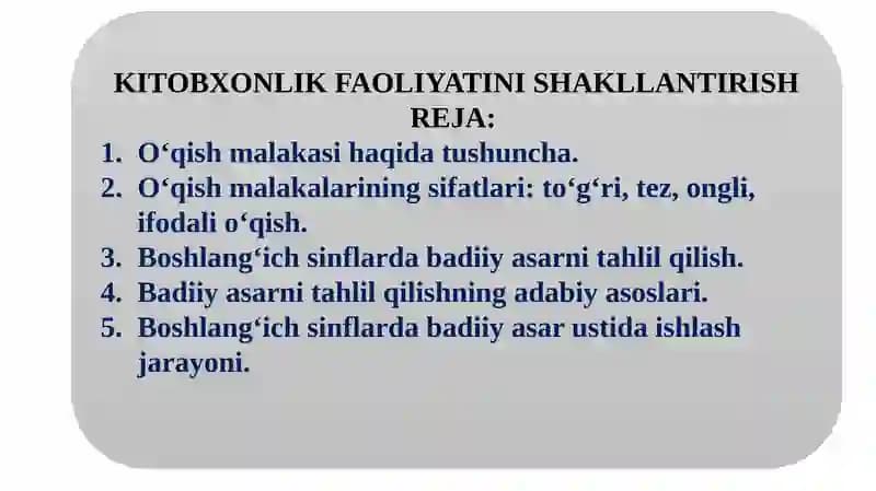 KITOBXONLIK FAOLIYATINI SHAKLLANTIRISH