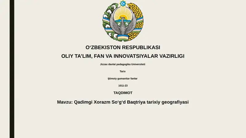 Qadimgi Xorazm Soʻgʻ Da Baqtriya tarixiy geografiyasi