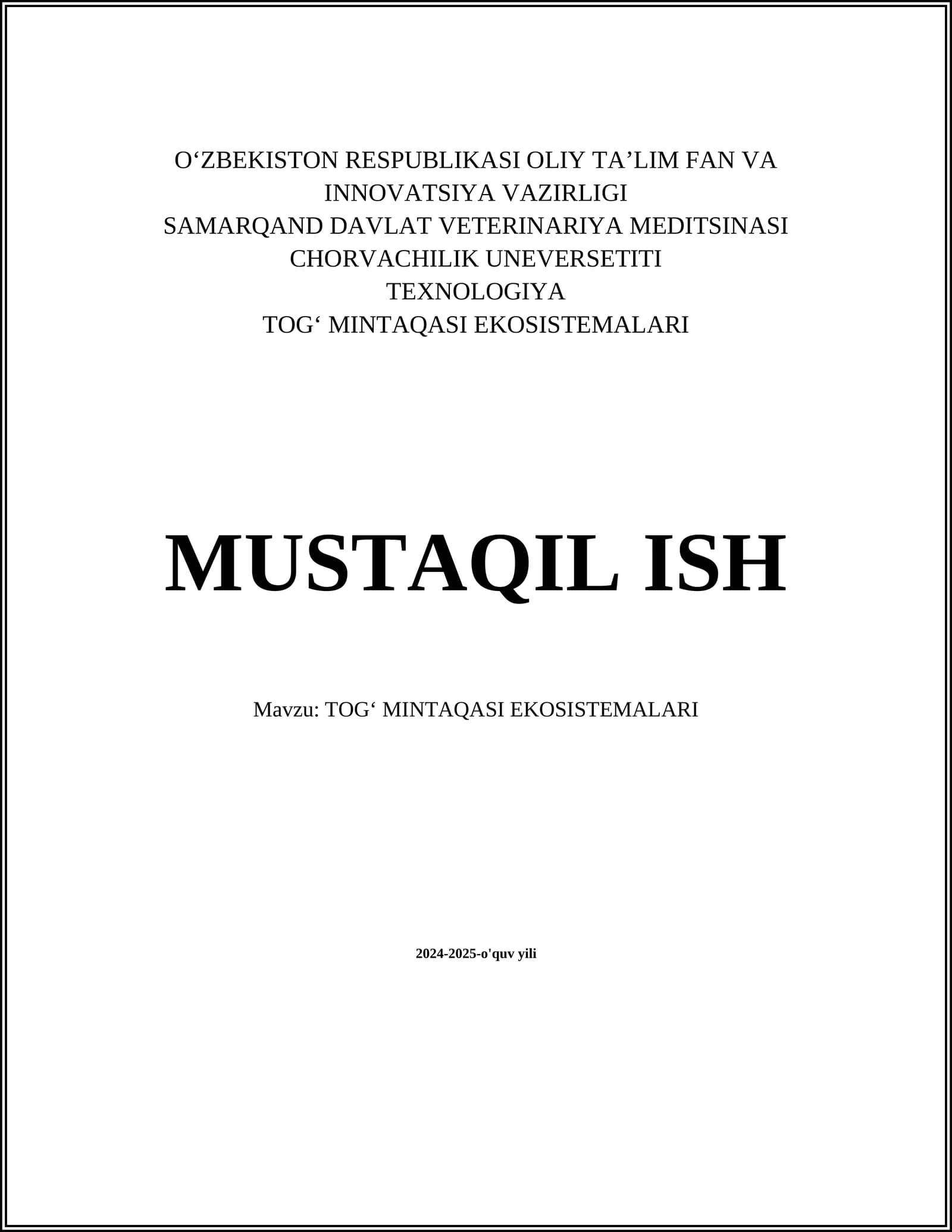 TOGʻ MINTAQASI EKOSISTEMALARI