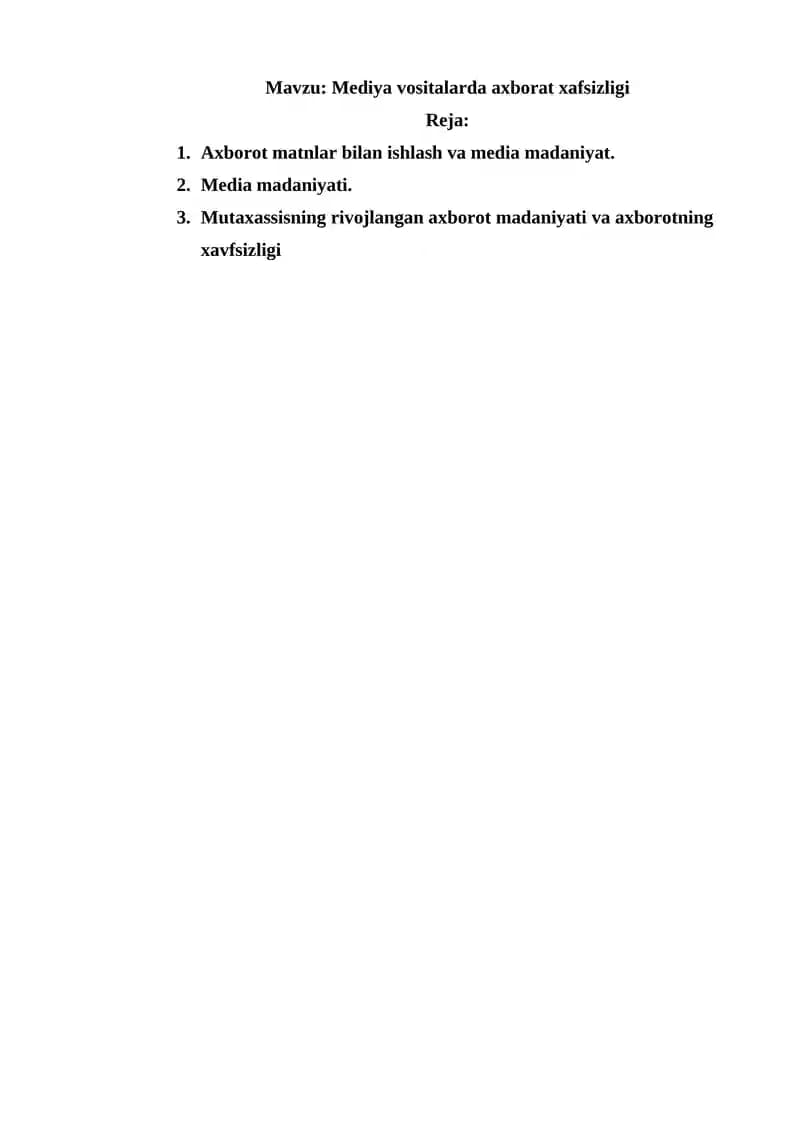 Mediya vositalarda axborat xafsizligi