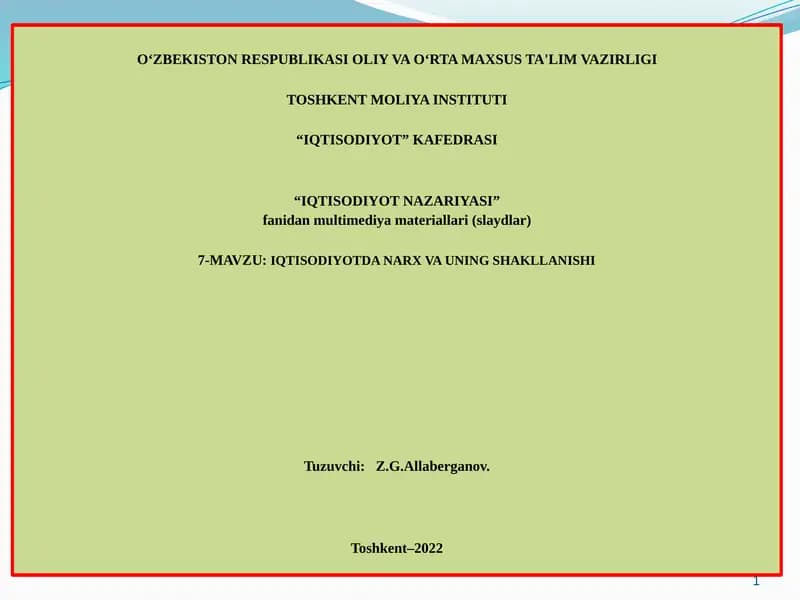 IQTISODIYOTDA NARX VA UNING SHAKLLANISHI