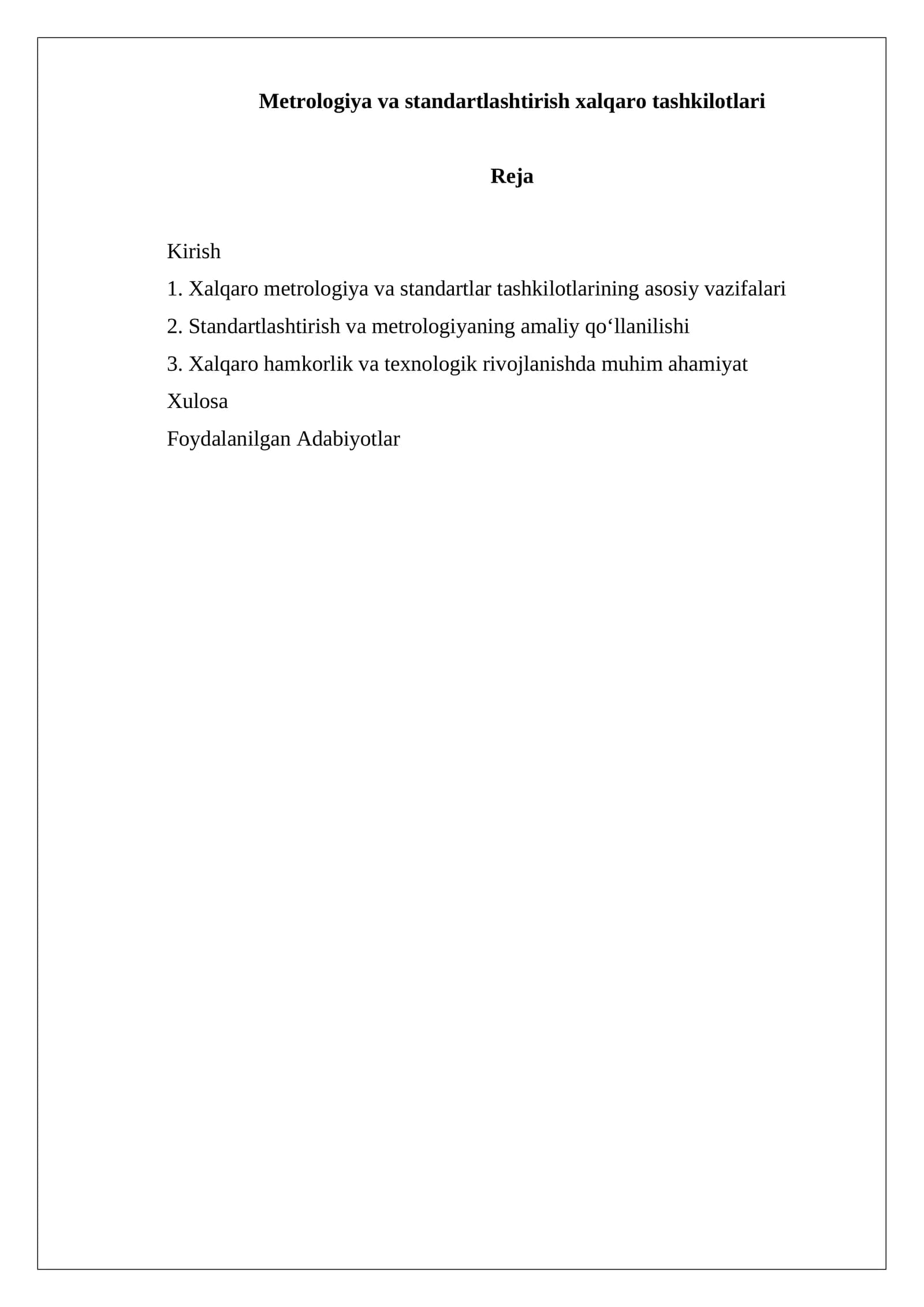 Metrologiya va standartlashtirish xalqaro tashkilotlari