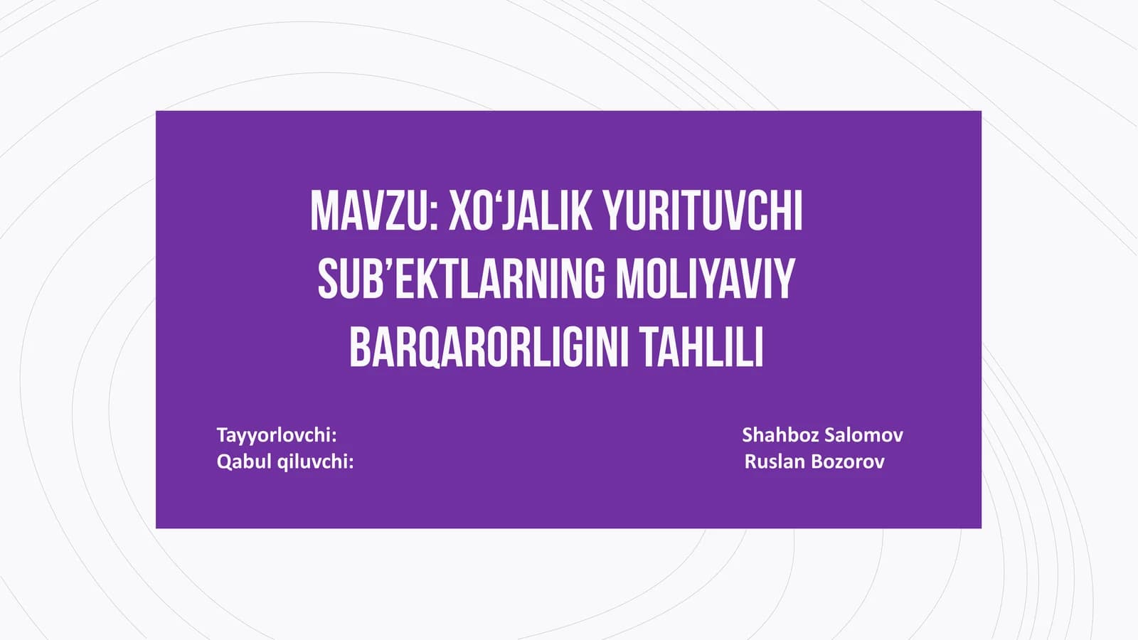 Xo‘jalik yurituvchi sub’ektlarning moliyaviy barqarorligi tahlili