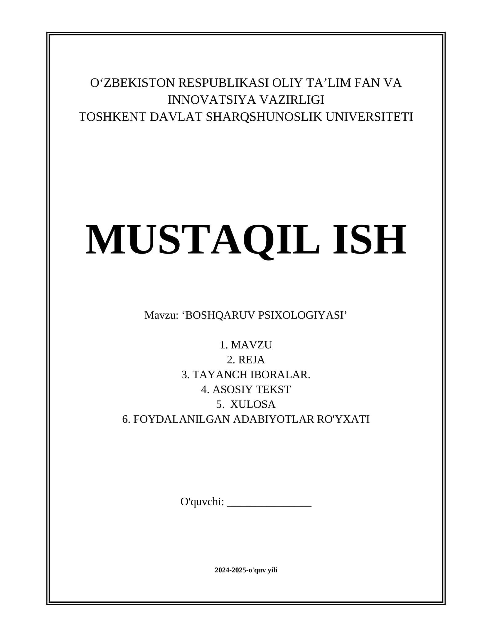 BOSHQARUV PSIXOLOGIYASI