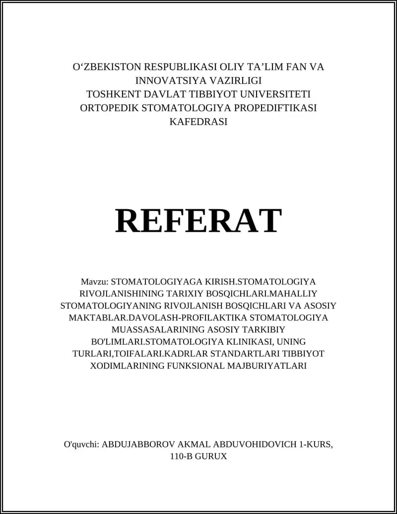 STOMATOLOGIYAGA KIRISH