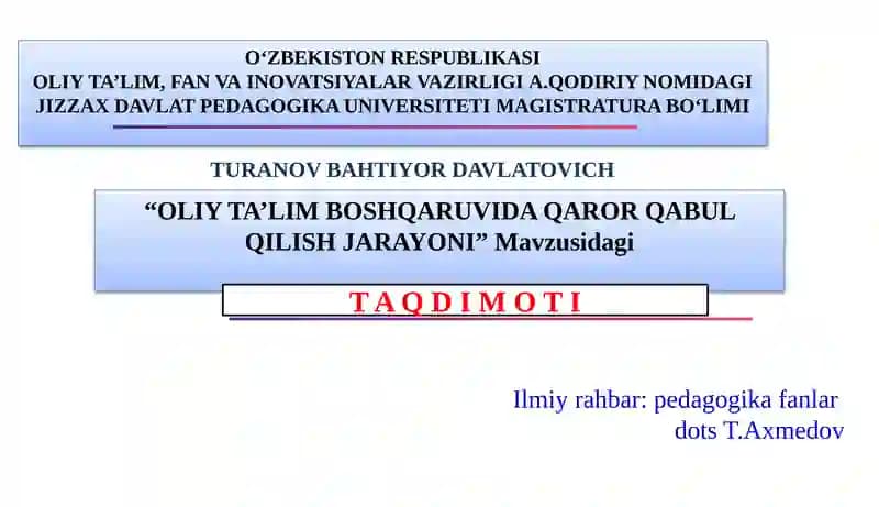 OLIY TA’LIM BOSHQARUVIDA QAROR QABUL QILISH JARAYONI