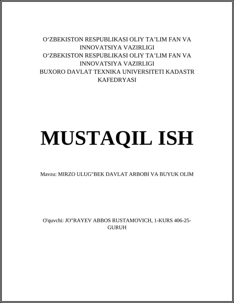 MIRZO ULUG'BEK DAVLAT ARBOBI VA BUYUK OLIM