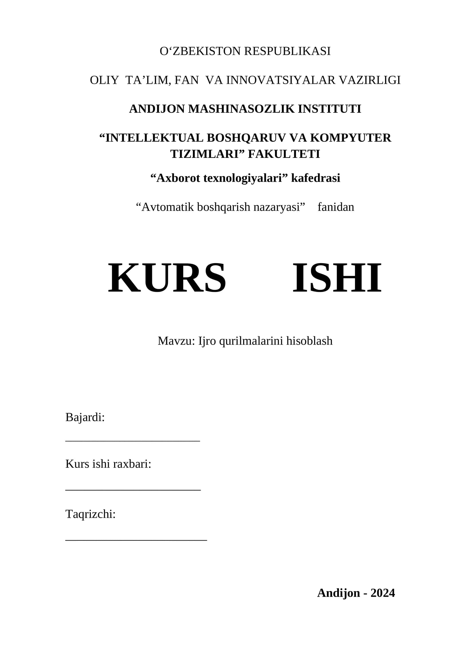 Ijro qurilmalarini hisoblash