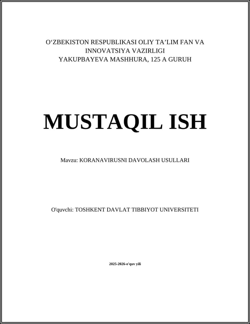 KORONAVIRUSNI DAVOLASH USULLARI