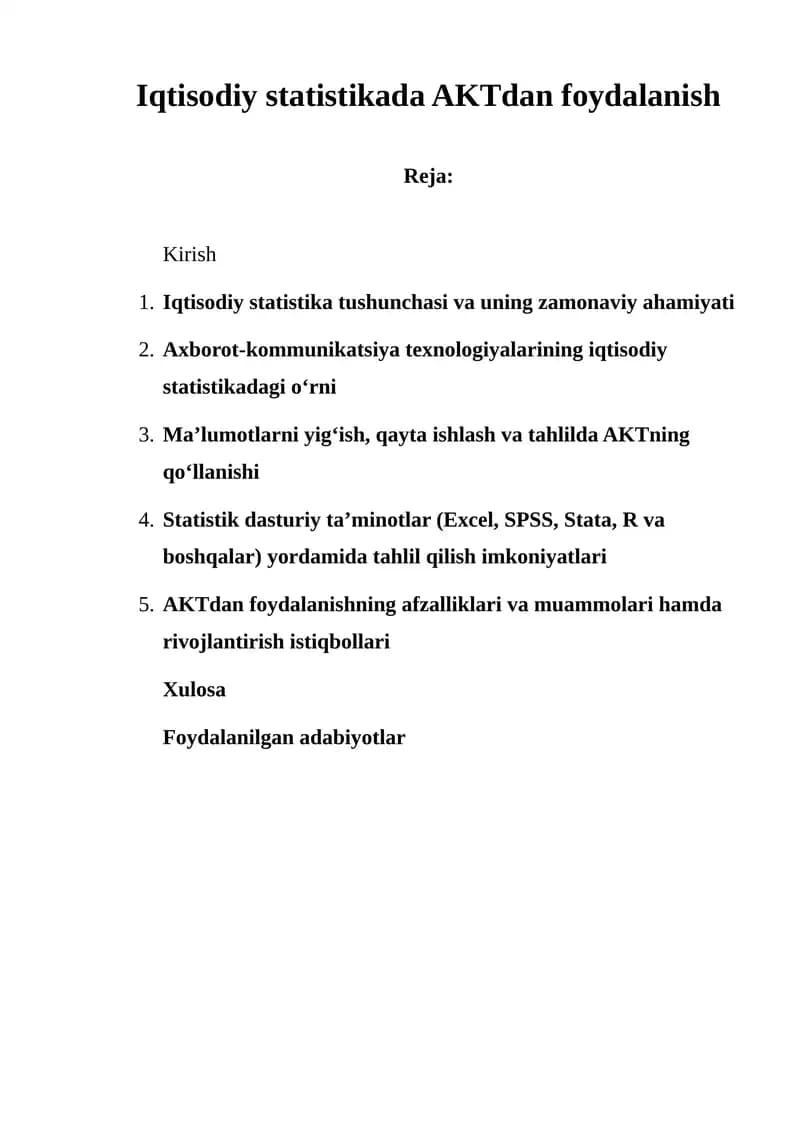 Iqtisodiy statistikada AKTdan foydalanish