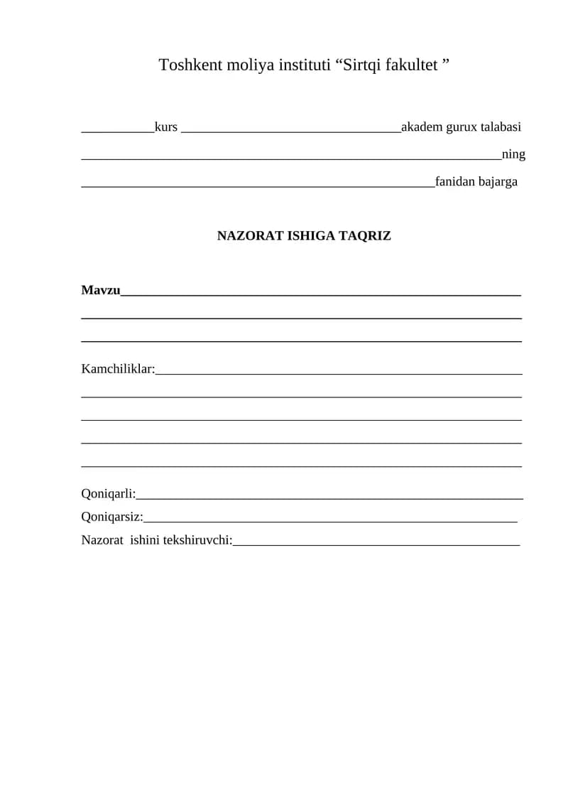 NAZORAT ISHIGA TAQRIZ