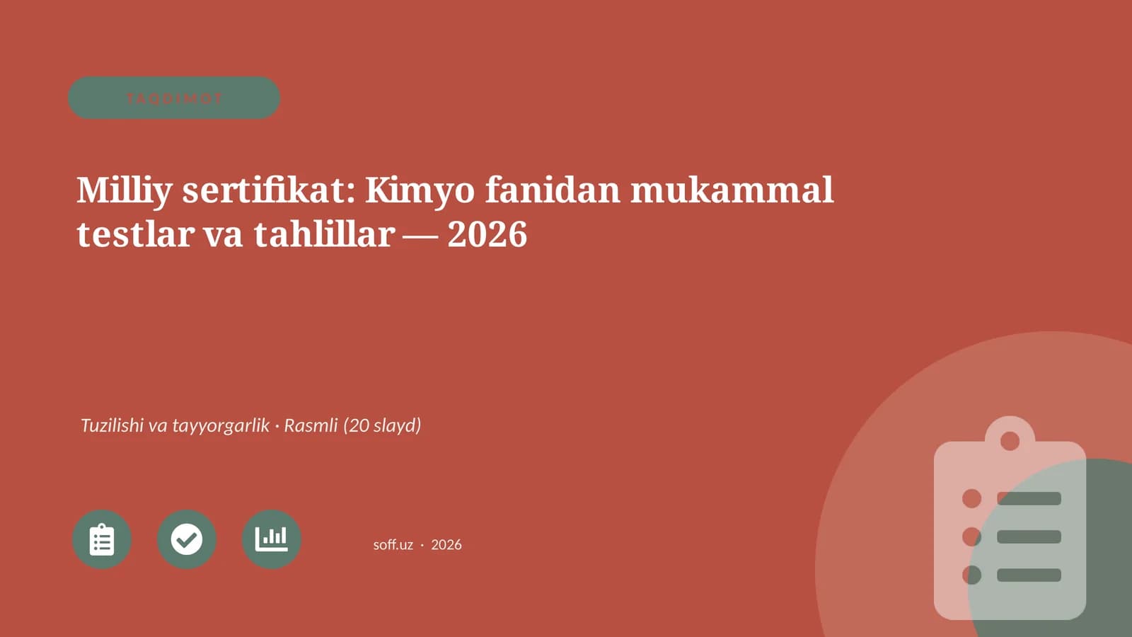 Kimyo fanidan Mukammal Testlar va Tahlillar