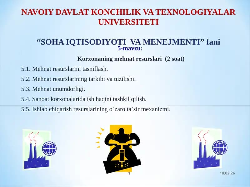 Korxonaningmehnat resurslari