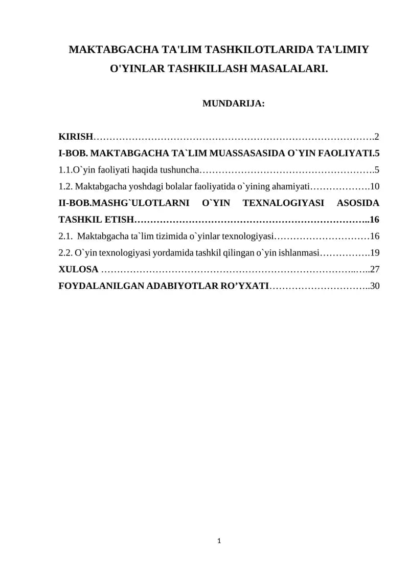 MAKTABGACHA TA'LIM TASHKILOTLARIDA TA'LIMIY O'YINLAR TASHKILLASH MASALALARI