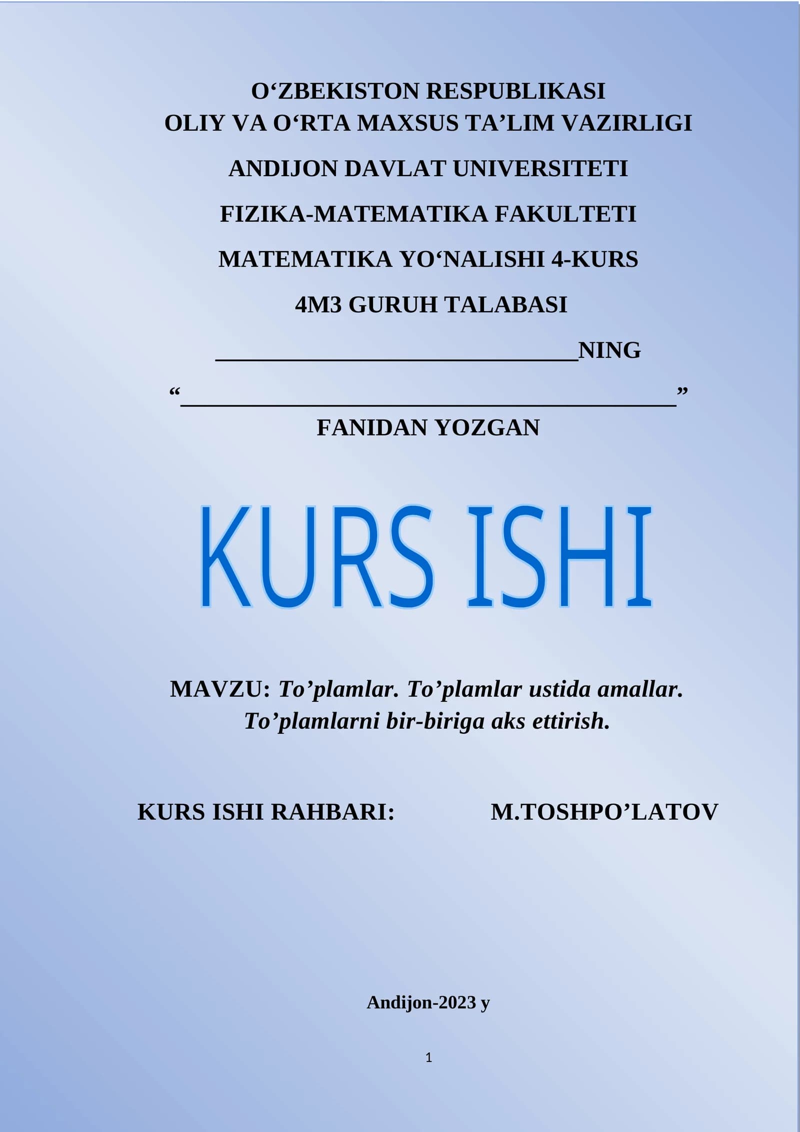 To’plamlar. To’plamlar ustida amallar. To’plamlarni bir-biriga aks ettirish