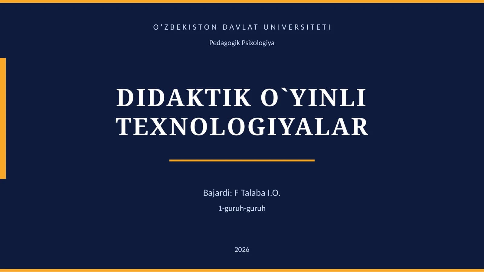 DIDAKTIK O`YINLI TEXNOLOGIYALAR
