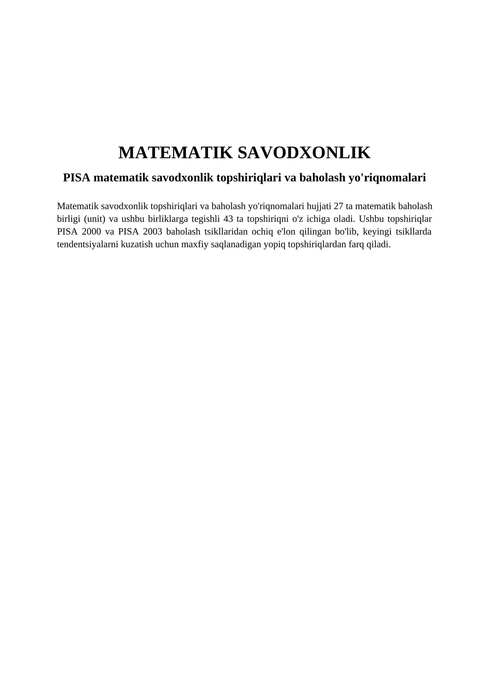 PISAdan Matematika fanidan topshiriqlar
