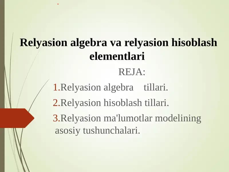 Relyasion algebra tillari