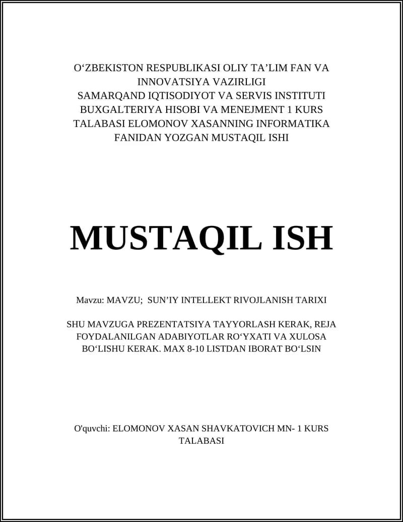 SUNʼIY INTELLEKT RIVOJLANISH TARIXI