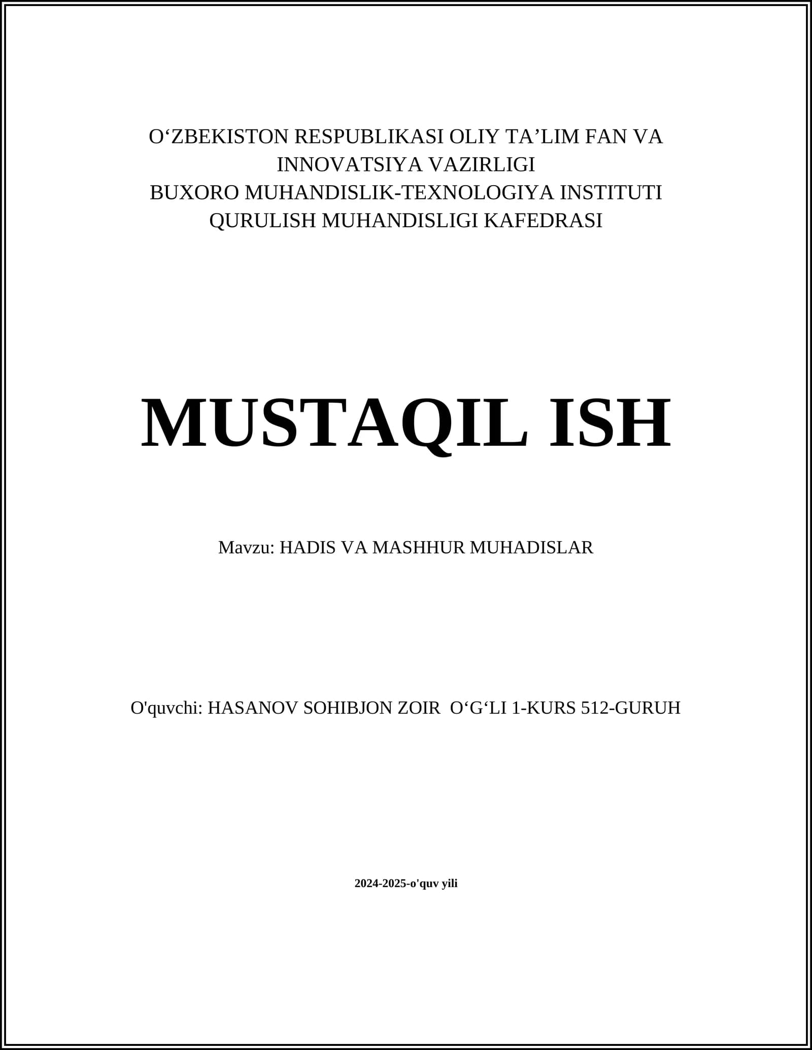HADIS VA MASHHUR MUHADISLAR