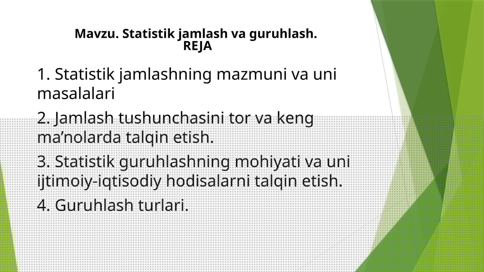Statistik jamlash va guruhlash