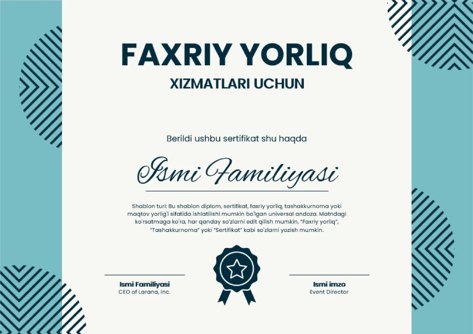 Faxriy yorliq shabloni