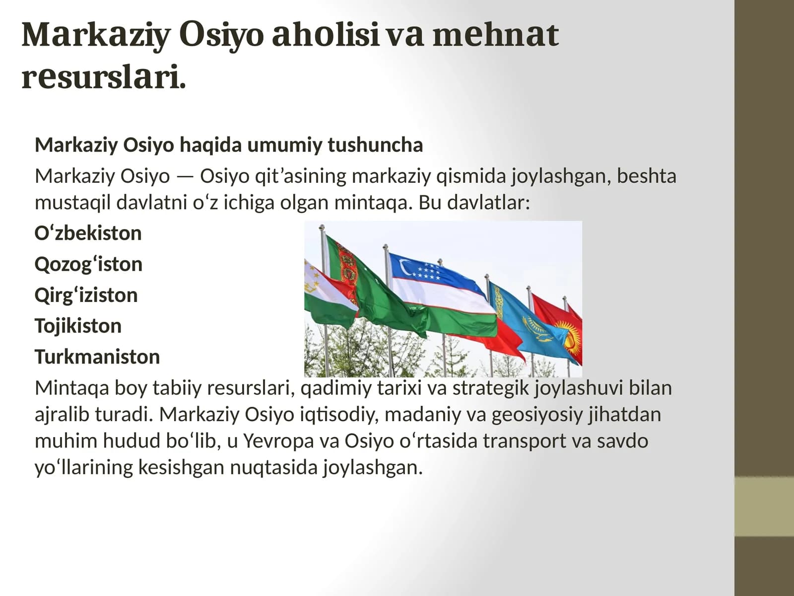 Mаrkаziy Оsiyo аhоlisi vа mеhnаt rеsurslаri