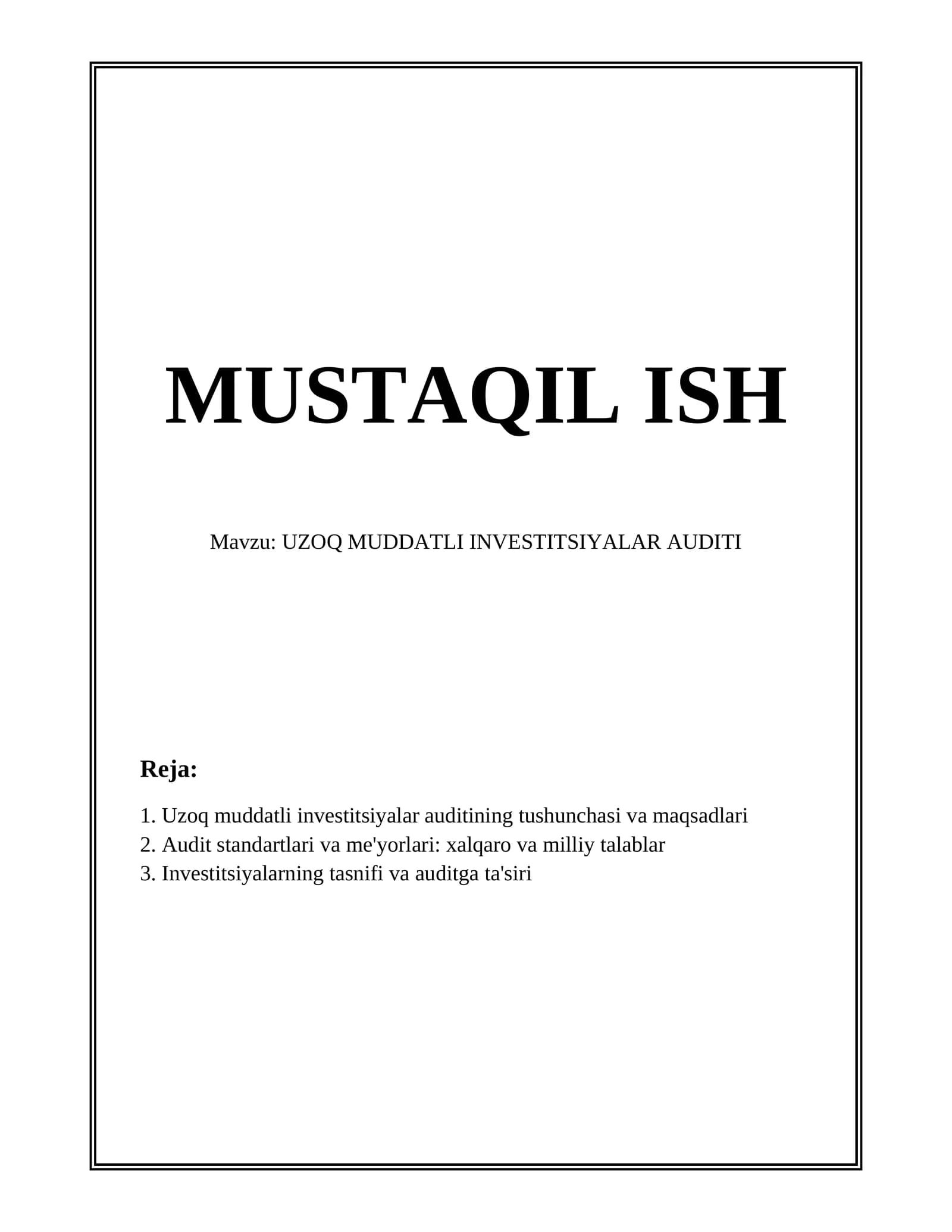 Uzoq muddatli investitsiyalar auditini