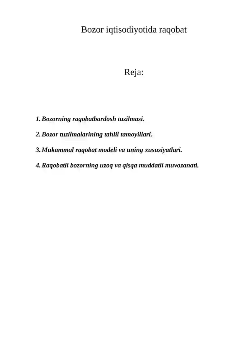 Bozor iqtisodiyotida raqobat