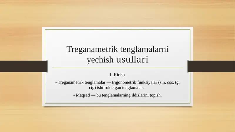 Trigonometrik tenglamalarni yechish usullari