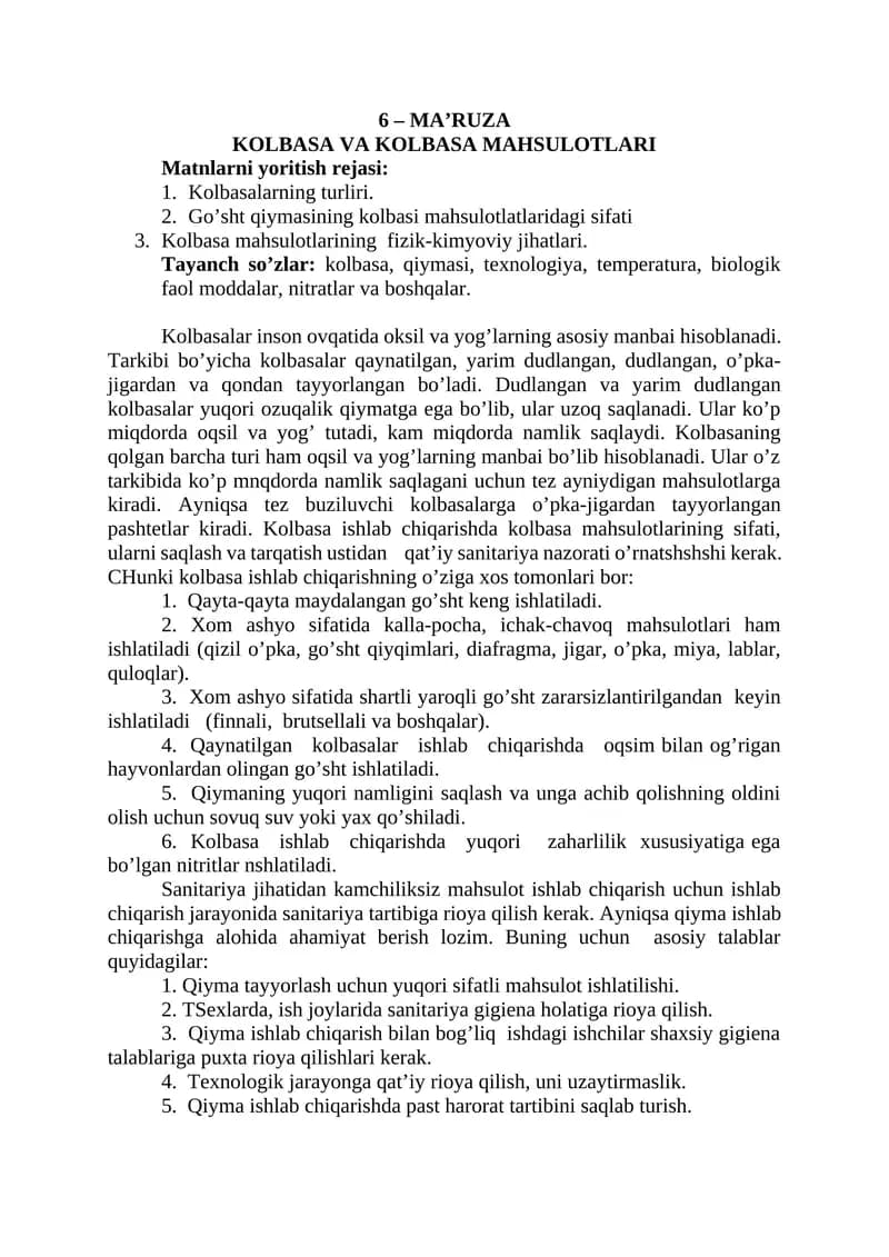KОLBАSА VА KОLBАSА MАHSULОTLАRI