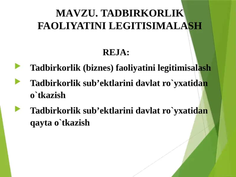 Tadbirkorlik faoliyatini legitimlash