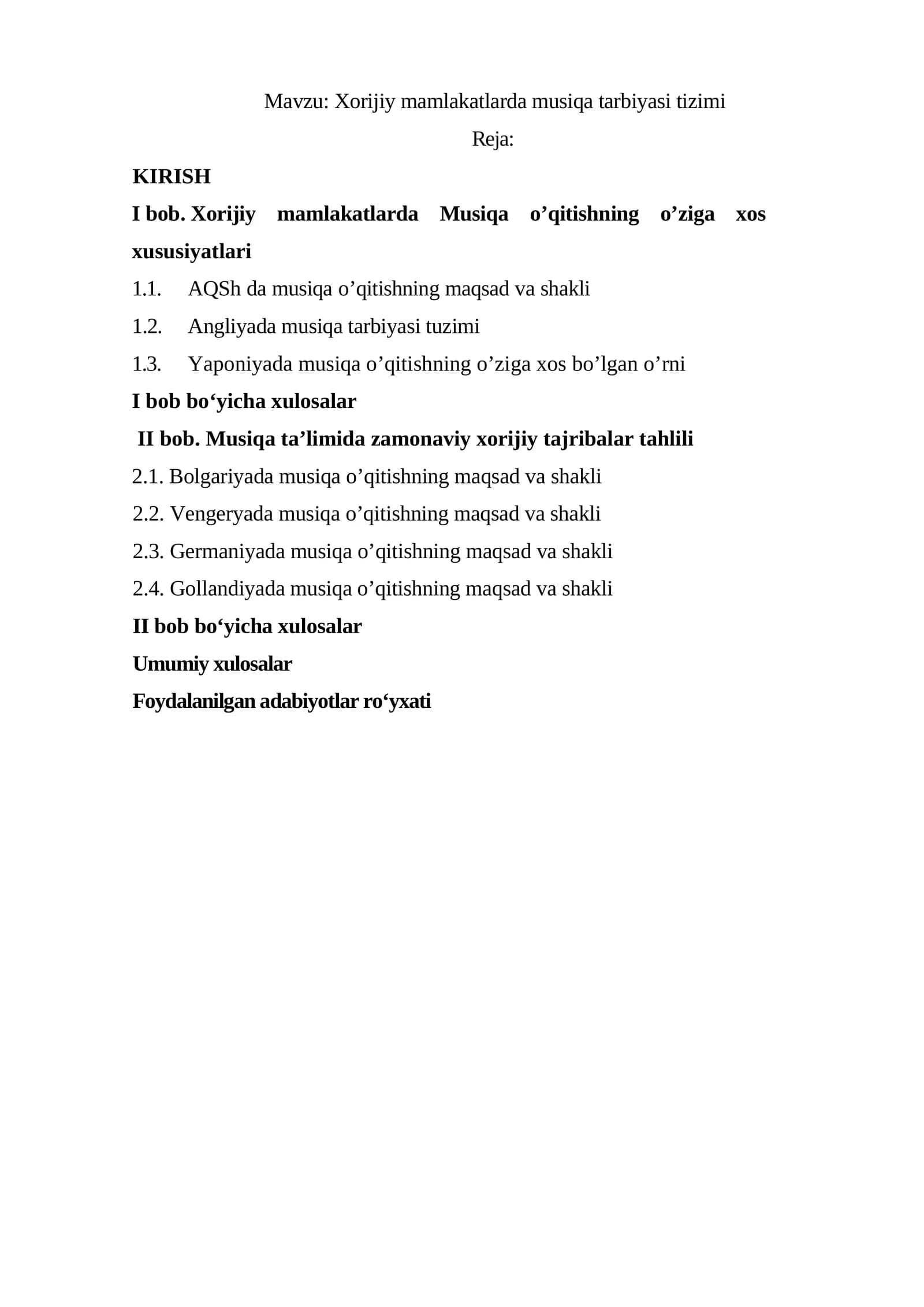 Xorijiy mamlakatlarda musiqa tarbiyasi tizimi