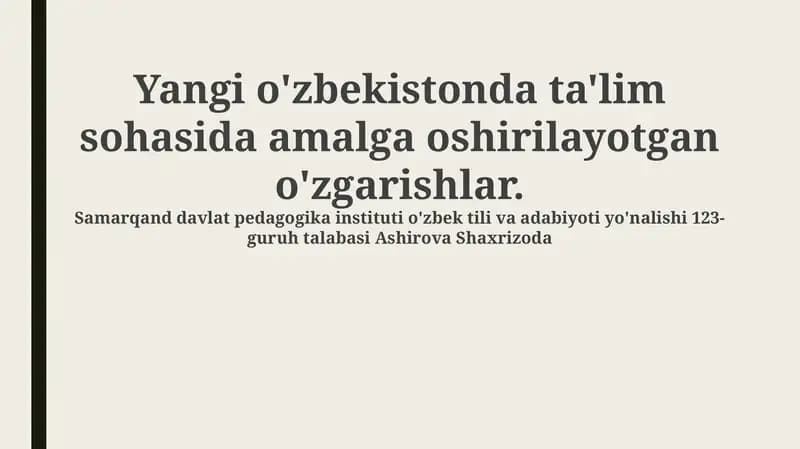 Yangi O'zbekistonda Ta'lim Islohotlari