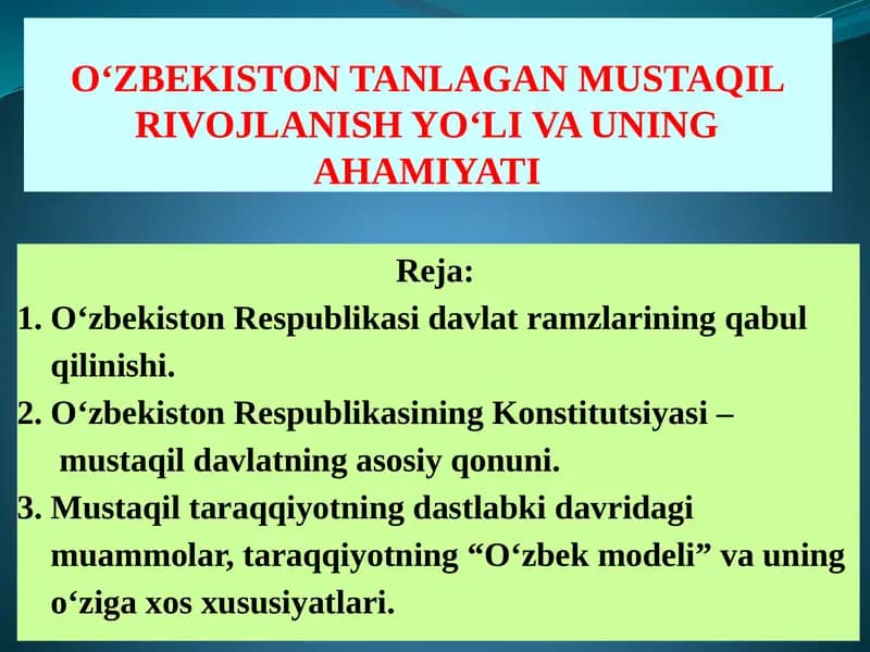 О‘ZBEKISTON TANLAGAN MUSTAQIL RIVOJLANISH YО‘LI VA UNING AHAMIYATI