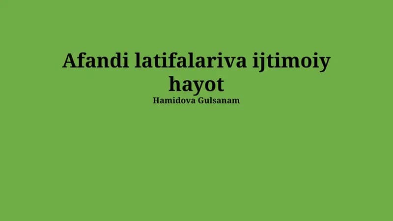 Afandi latifalariva ijtimoiy hayot