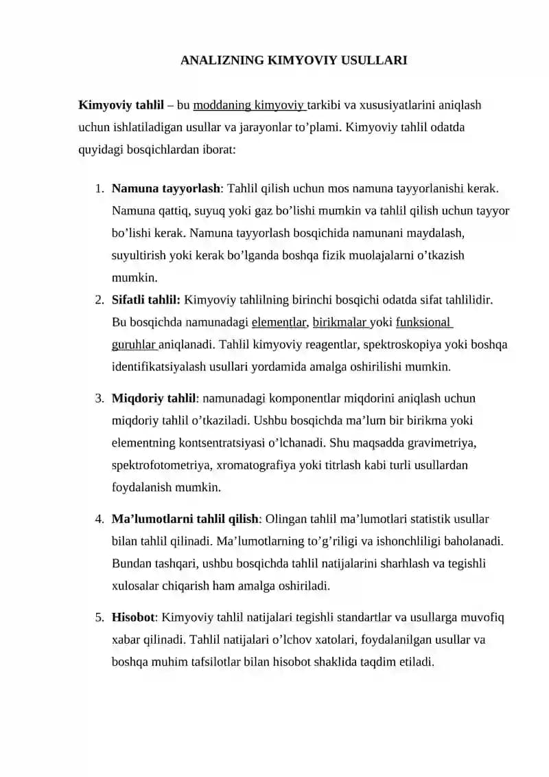 ANALIZNING KIMYOVIY USULLARI