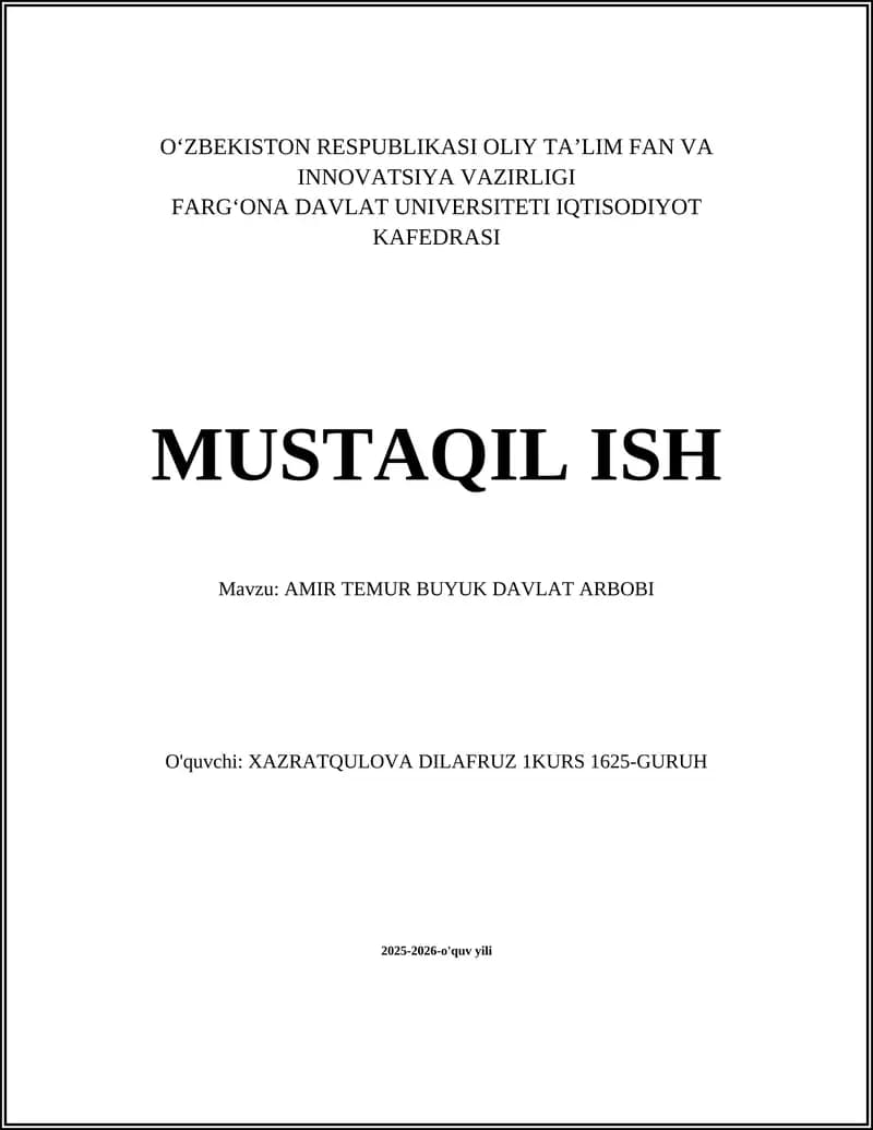 AMIR TEMUR BUYUK DAVLAT ARBOBI