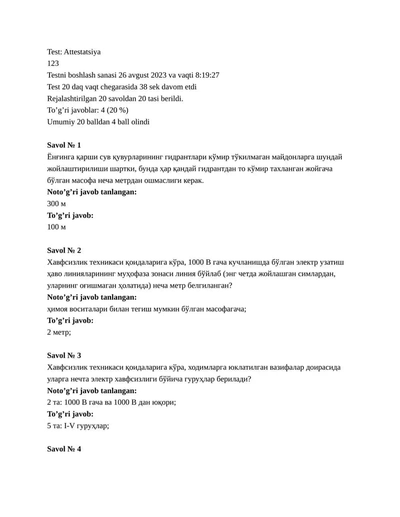 Test: Attestatsiya