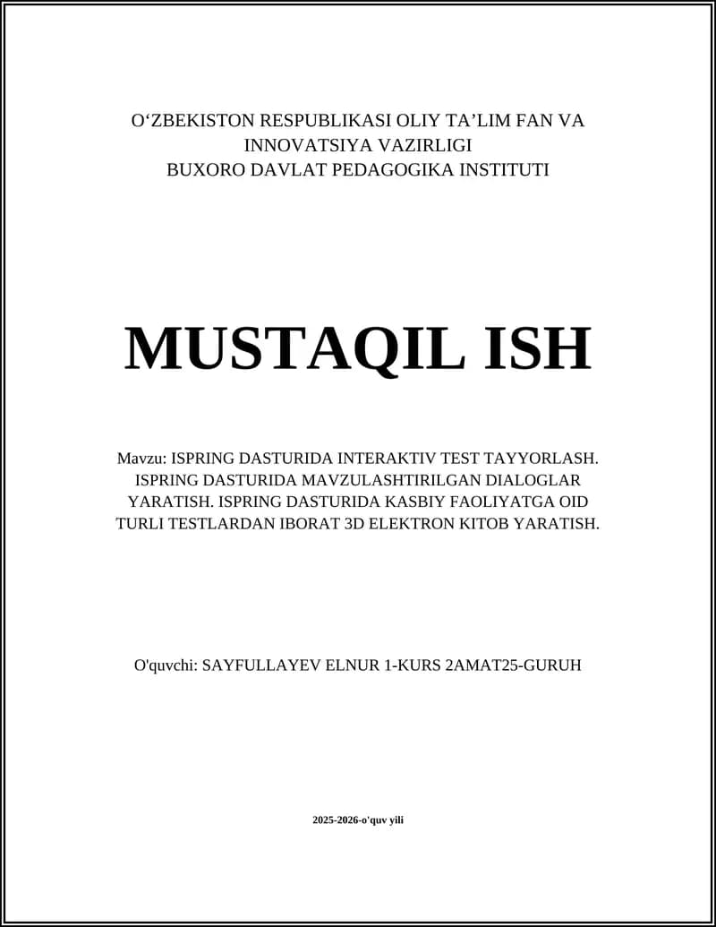 ISPRING DASTURIDA INTERAKTIV TEST TAYYORLASH