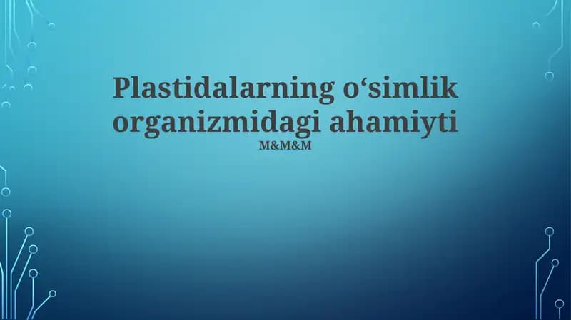 Plastidalarning oʻsimlik organizmidagi ahamiyti