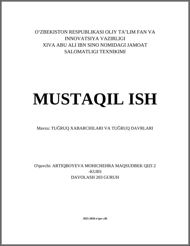 TUĞRUQ XABARCHILARI VA TUĞRUQ DAVRLARI