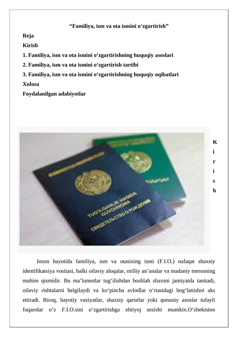Familiya, ism va ota ismini o‘zgartirish