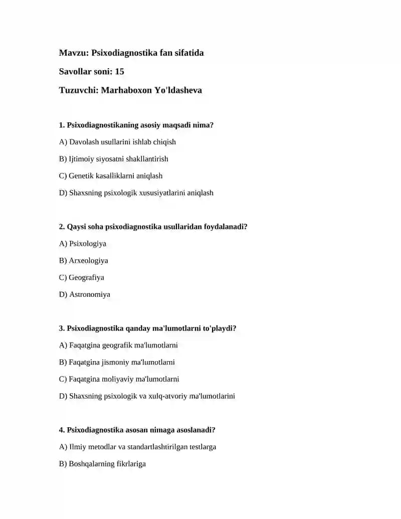 Psixodiagnostika fan sifatida