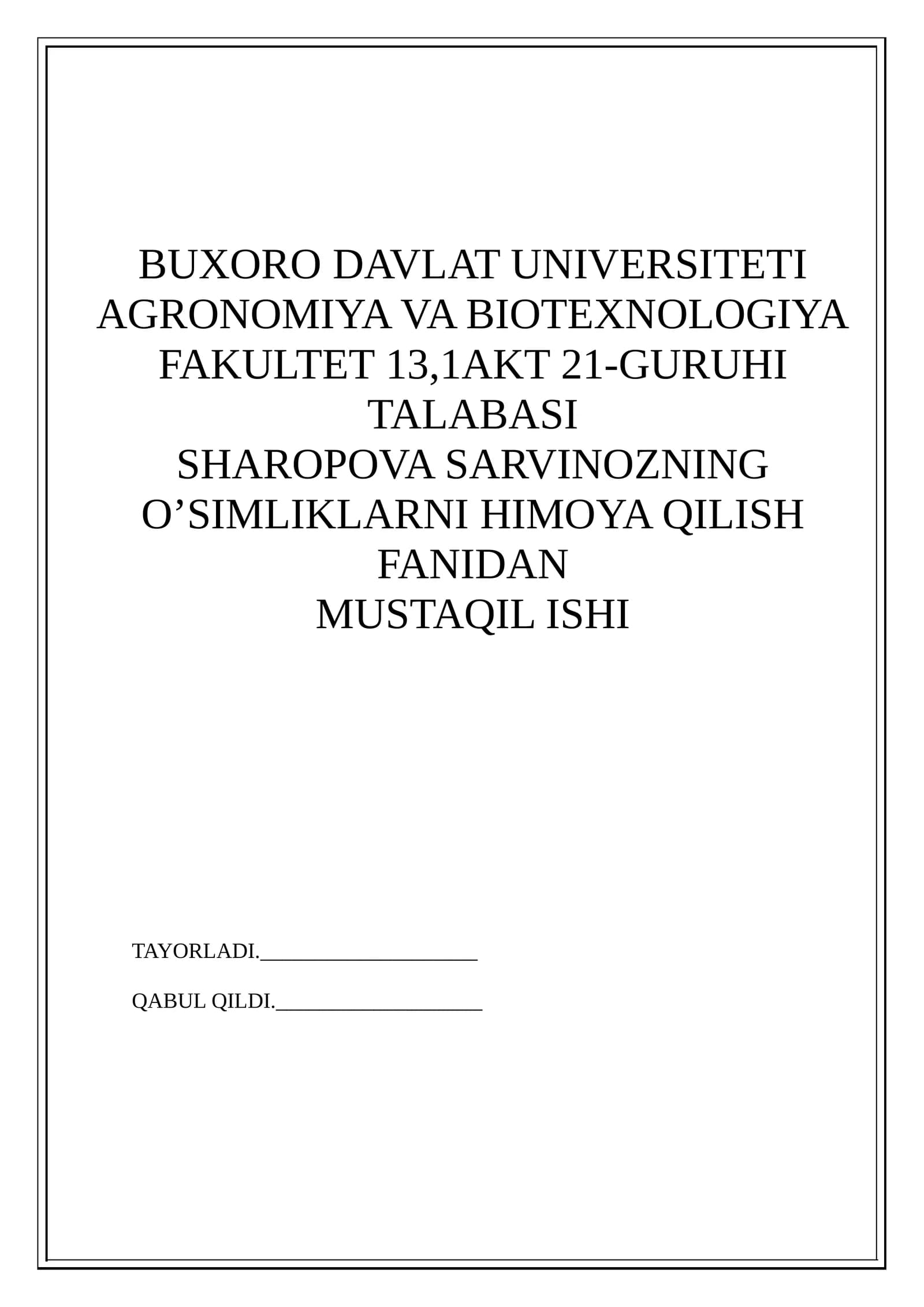 O'SIMLIKlarni himoya qilish