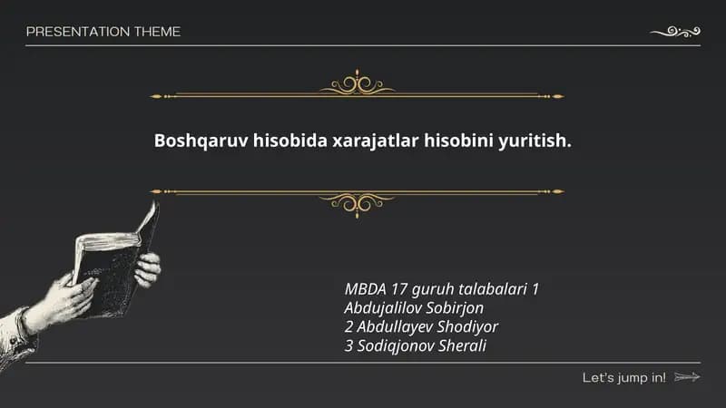 Boshqaruv hisobida xarajatlar hisobini yuritish