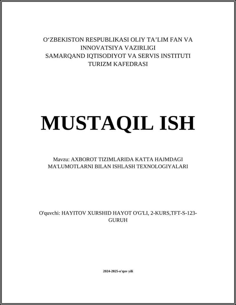 Katta hajmdagi ma'lumotlarni saqlash usullari