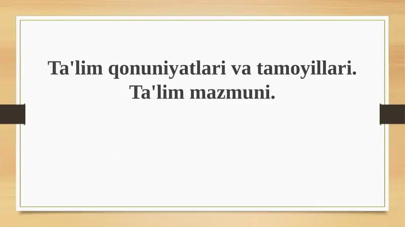 Ta'lim qonunchiligi va asosiy prinsiplari